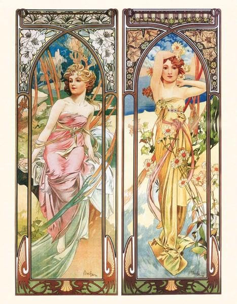 Alphonse Maria Mucha - The times of the day: Morning awakening, Brightness of day, Evening contemplation, Night¿s rest Blankbook Film, Art & Culture