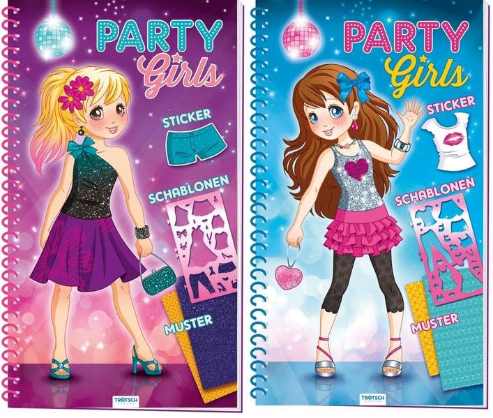 Malbuch PARTY GIRLS: 36 Models, 12 Musterbögen, mehr als 40 Schablonen, 30 Sticker: VE: 10 sortiert, 2 Motive (Topmodels & Fashion) Tiptoi & Games