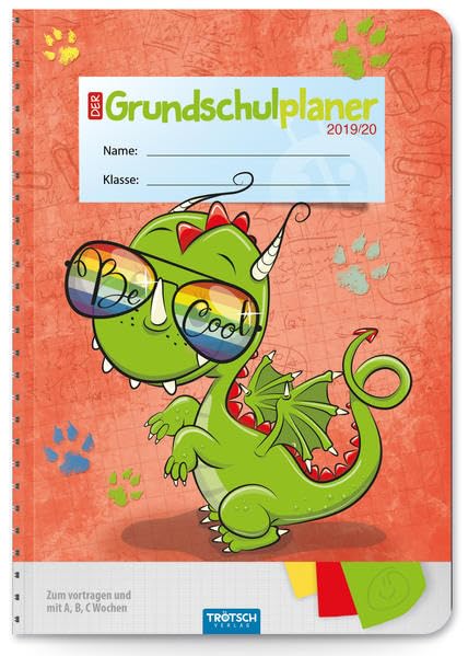 Grundschulplaner Dino 2019/2020: Umschlag mit Taschen und farbigen Tagen Study Guides