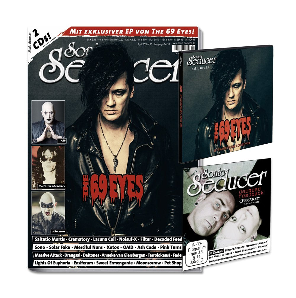 Sonic Seducer 04-2016, Titel: The 69 Eyes + 2 CDs, darunter eine exkl. EP zum Album Universal Monsters von The 69 Eyes + CD mit 16 Tracks und exkl. ... und die Cold Hands Seduction-CD Vol.176 Arts & Music