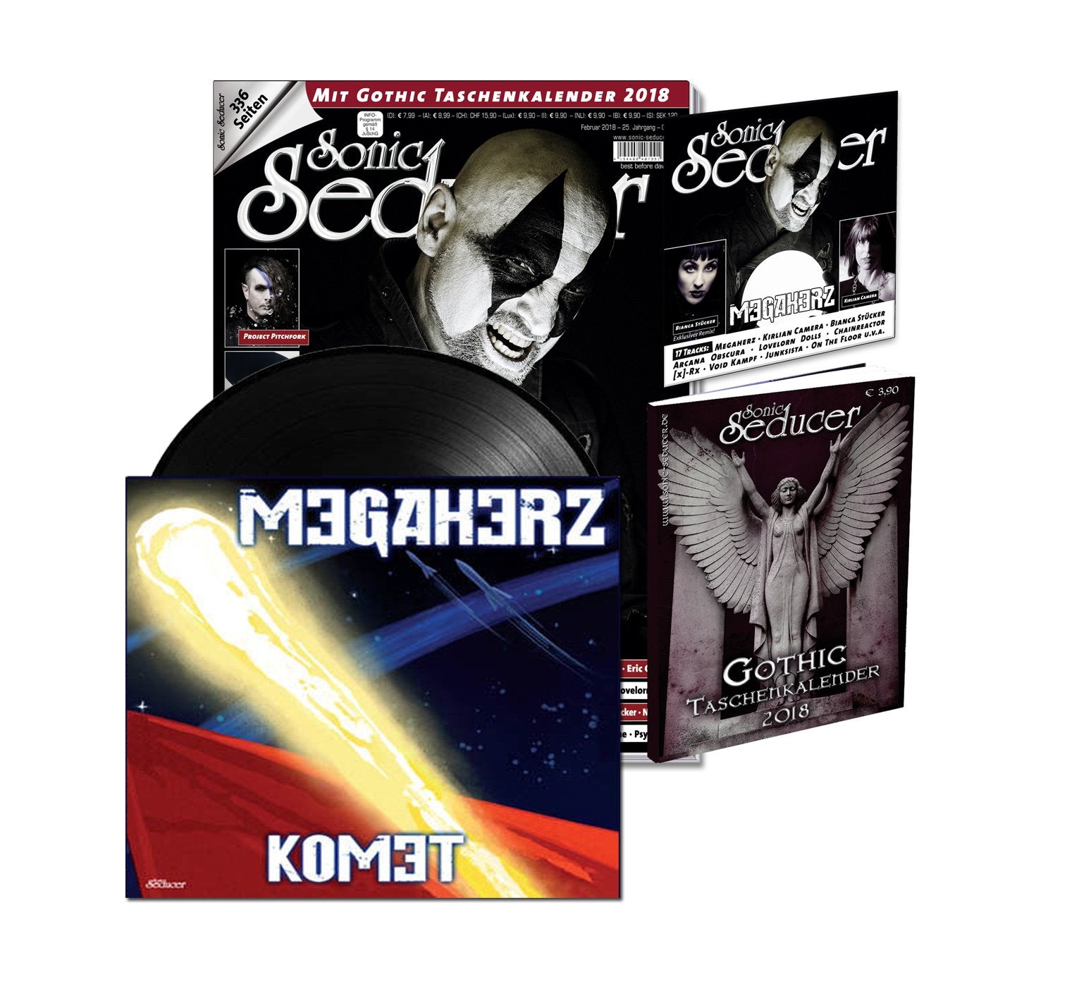 Sonic Seducer 02-2018 Limited Edition + exkl. Vinylsingle zum Album Komet von Megaherz (499 Exemplare) + Gothic Taschenkalender 2018 + CD, Bands: ... Gothic Taschenkalender und CD-Beilage Books
