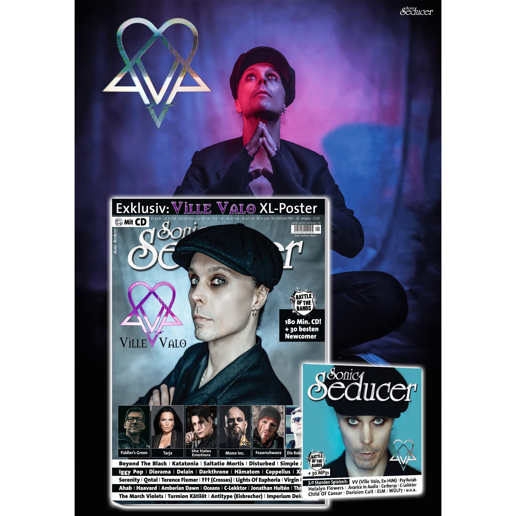 Sonic Seducer 12/2022 - 01/2023 + CD (3 St. Spielzeit!): Ville Valo / HIM mit exkl. XXL - Poster, She Hates Emotions, Roger O`Donnell (The Cure), ... + Disturbed + Battle Of The Bands-Contest Books