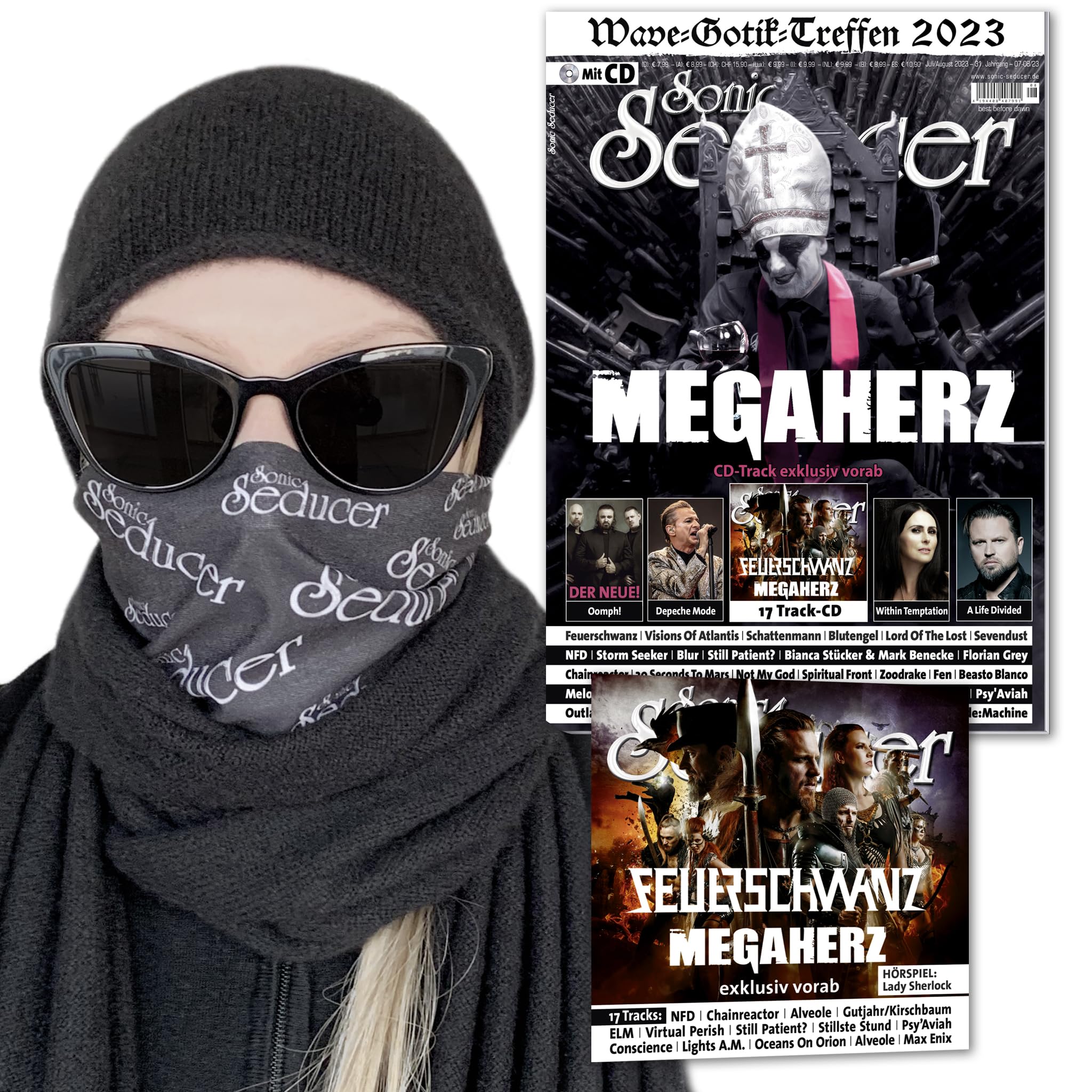 Sonic Seducer 07/08-2023 + Mund-Nasen-Abdeckung + CD: Megaherz + Depeche Mode + Feuerschwanz + Within Temptation + Oomph! + A Life Divided + ... Mark Benecke + 30 Seconds To Mars + WGT 2024 Books