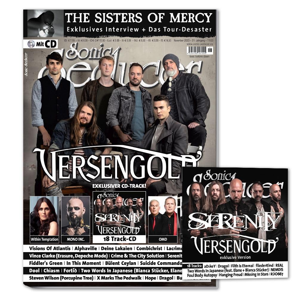 Sonic Seducer 11/2023 + CD: Versengold + Sisters Of Mercy 5 S. exkl. Interview + OMD + Within Temptation + Mono Inc. + Vince Clarke (Depeche Mode, ... x Budgie (The Cure, Siouxsie) + Lacrimosa Books
