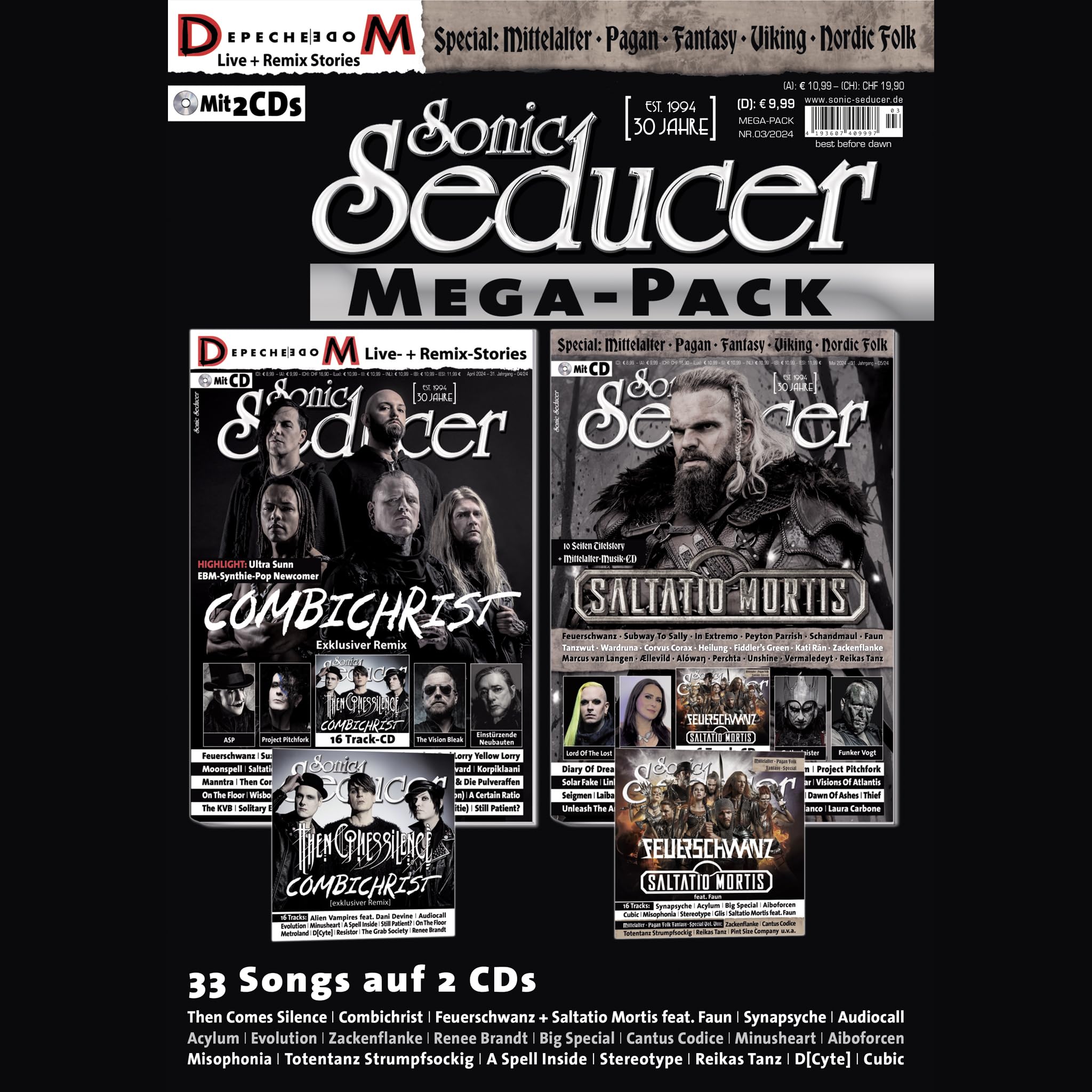 Sonic Seducer Mega Pack 03-2024 mit Ausgaben 04-2024 + 05-2024 – Saltatio Mortis – Combichrist (exklusiver Song!): Sonic Seducer Mega Pack 01-2025 mit ... Of Atlantis (exklusiver Remix), Powerwolf Arts & Music