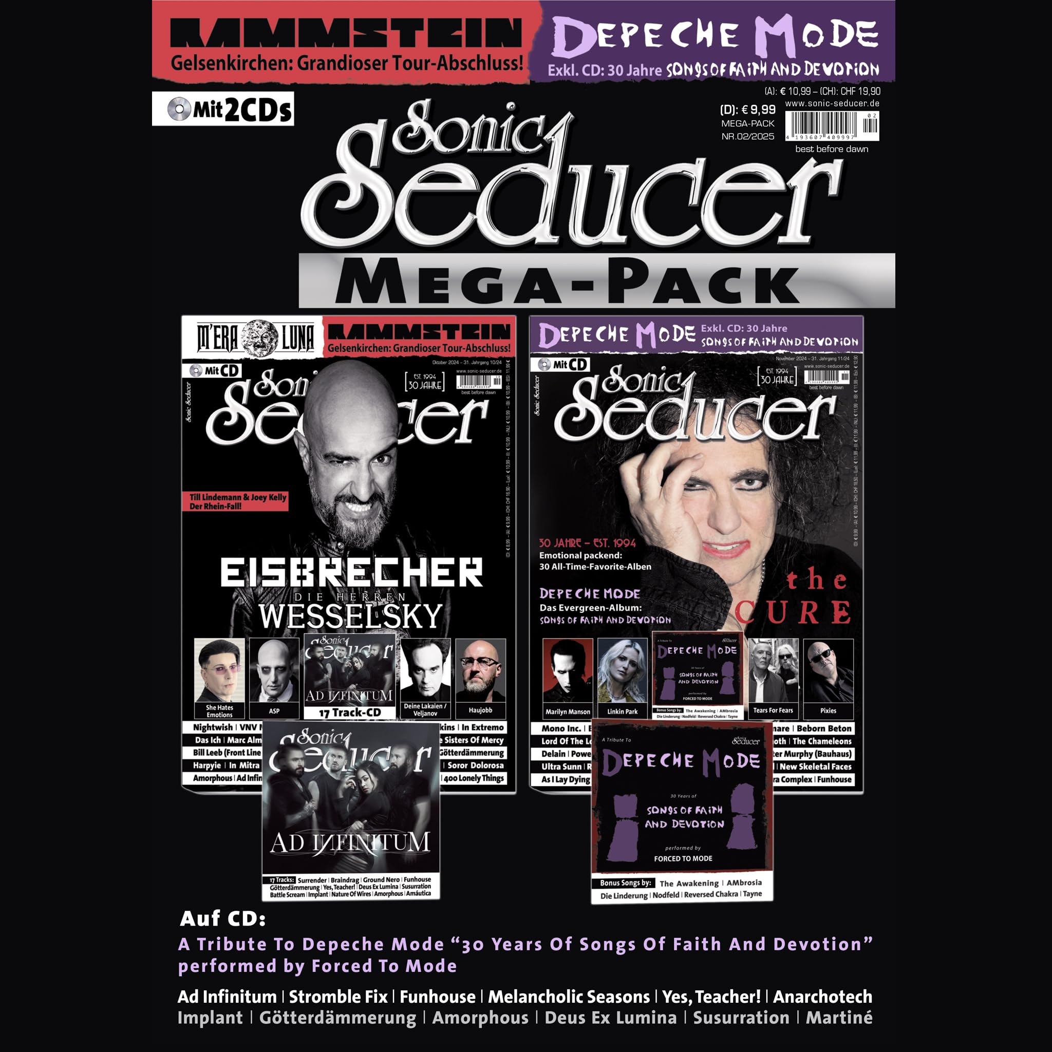 Sonic Seducer Mega Pack 02-2025 mit Ausgaben 10-2024 + 11-2024 – Eisbrecher – The Cure + Depeche Mode "Songs Of Faith & Devotion" Cover-CD, Rammstein Arts & Music