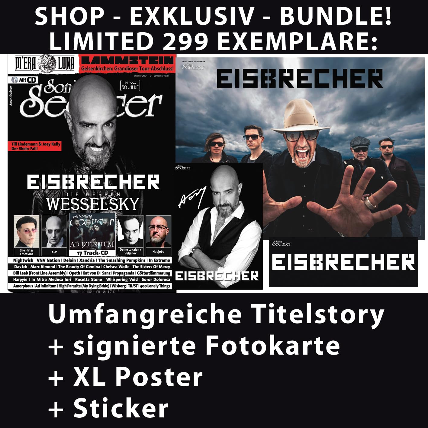 Eisbrecher - Bundle - LIMITED: Signierte Fotokarte + XL Poster + Sticker + Titel Story Sonic Seducer 10-24 Arts & Music