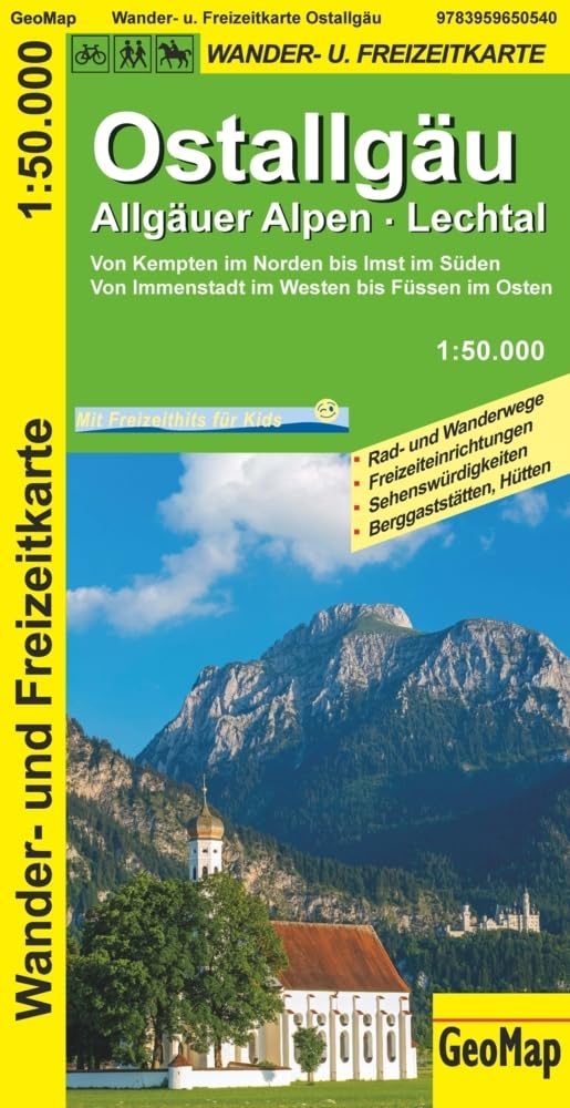 Ostallgäu, Allgäuer Alpen, Lechtal Wander- und Freizeitkarte Leisure, Home & Garden