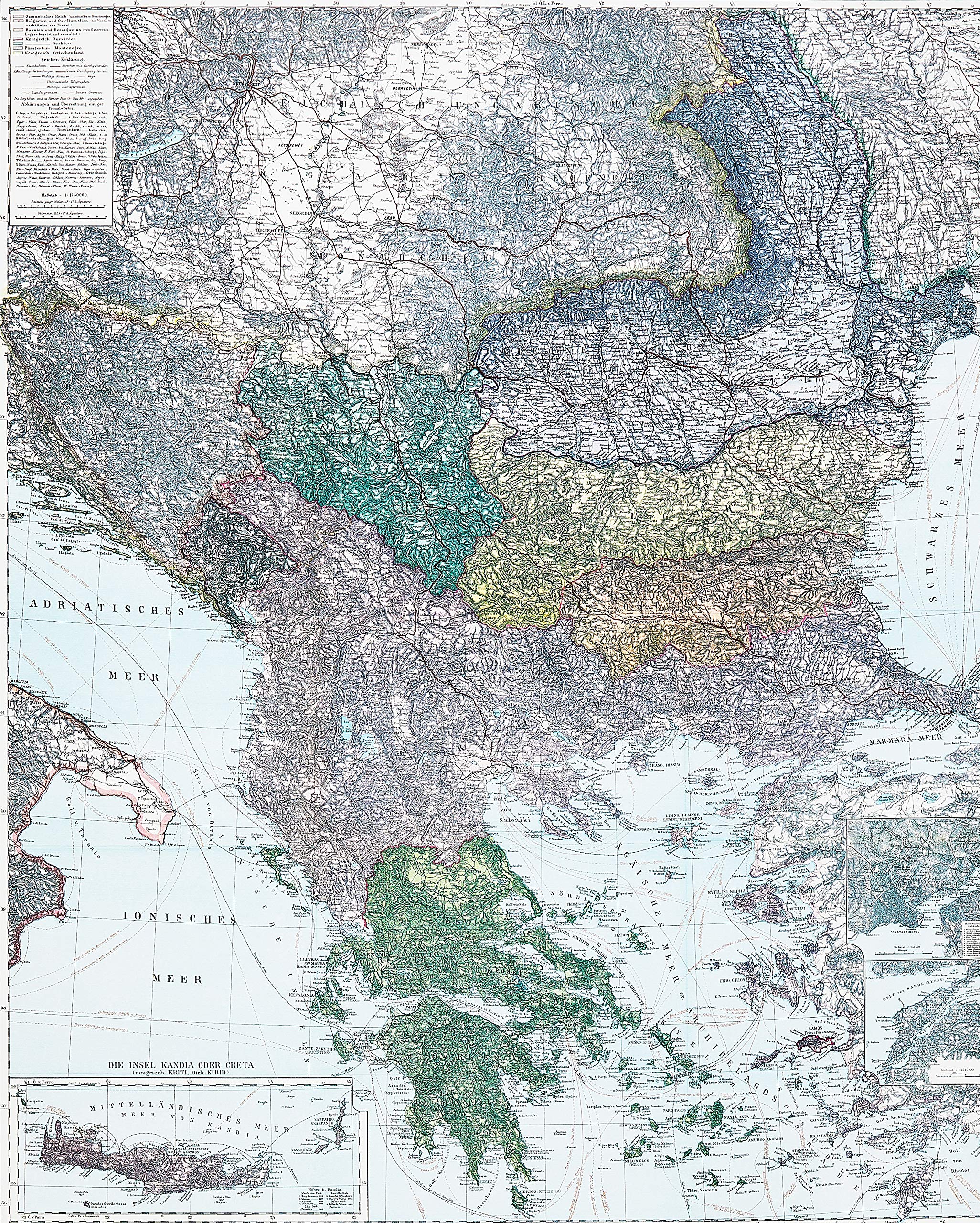 Historische Karte: Die BALKAN Halbinsel - um 1910 [gerollt] Leisure, Home & Garden