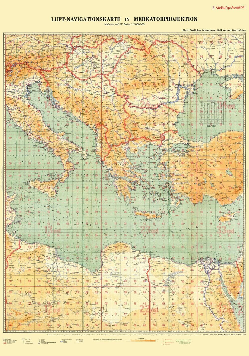 LUFTKRIEG - Luft-Navigationskarte: Östliches Mittelmeer, Balkan, Nordafrika 1940 (Plano) Leisure, Home & Garden