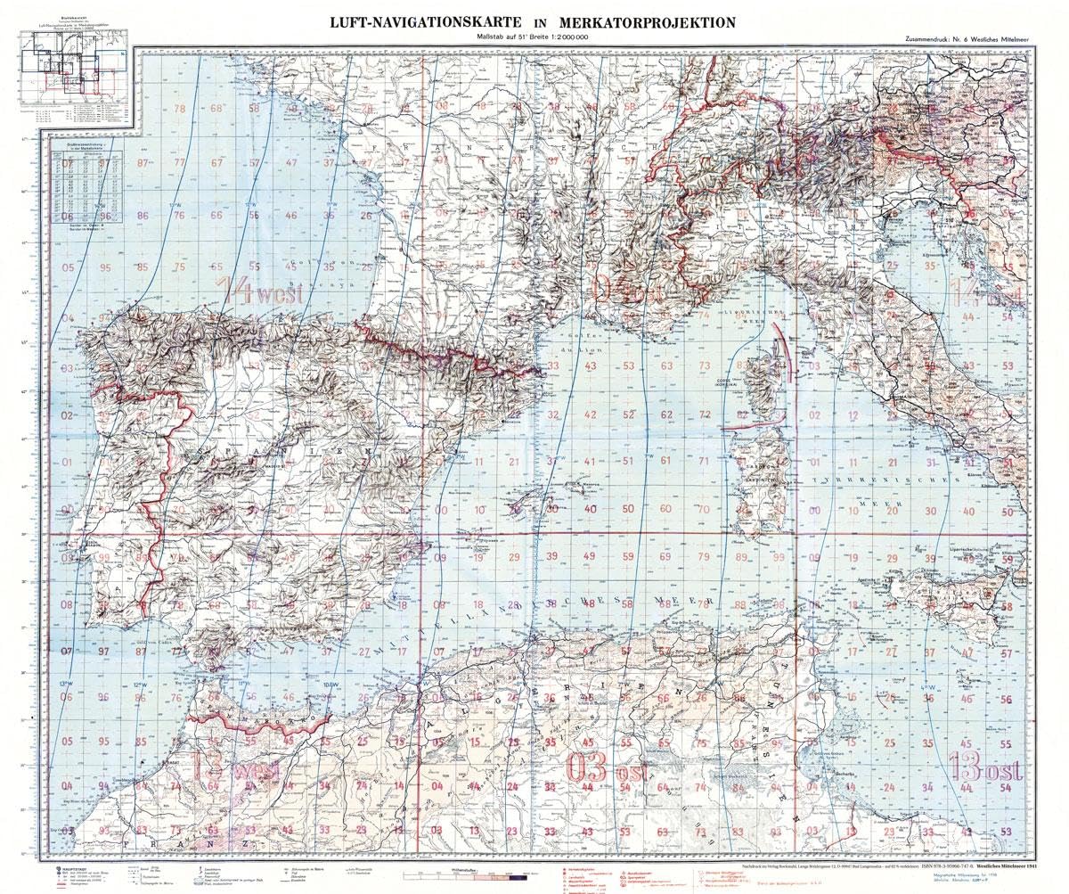 LUFTKRIEG - Luft-Navigationskarte: Westliches Mittelmeer 1941 (Plano) Leisure, Home & Garden