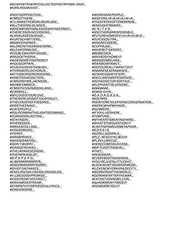 Karl Holmquist : #GIVEPOETRYATRYCOLLECTEDPOETRY1990-2020... Film, Art & Culture