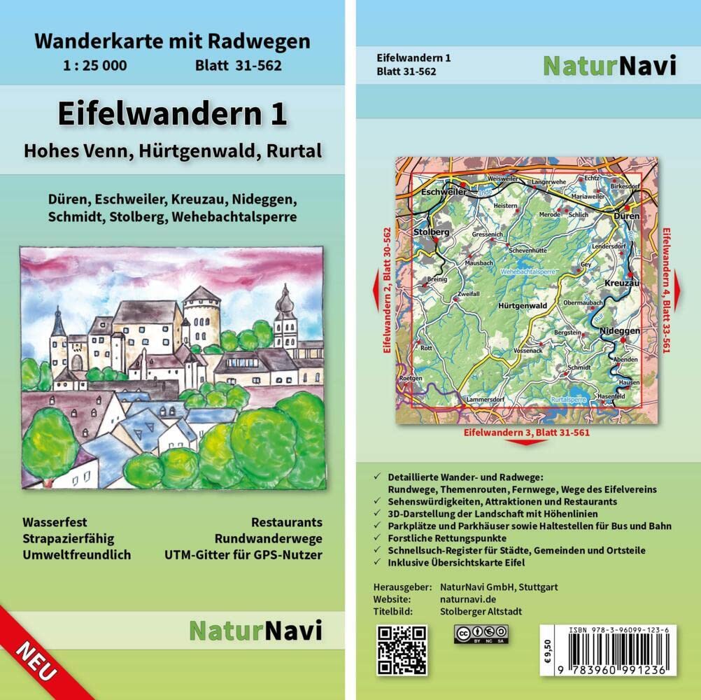 Eifelwandern 1 - Hohes Venn, Hürtgenwald, Rurtal: Wanderkarte mit Radwegen, Blatt 31-562, 1 : 25 000, Düren, Eschweiler, Kreuzau, Nideggen, Schmidt, ... (NaturNavi Wanderkarte mit Radwegen 1:25 000) Leisure, Home & Garden