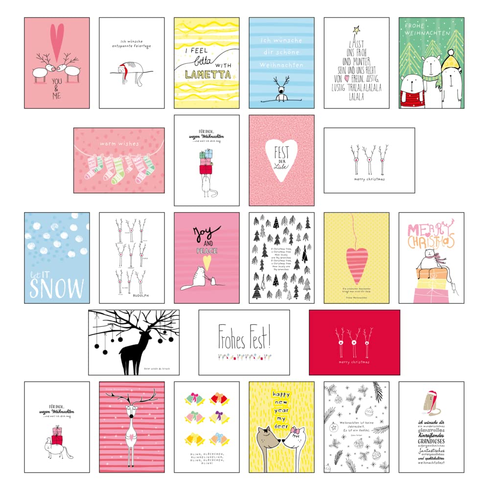 25 handgemachte Weihnachtskarten Teil 2: Hochwertiges Weihnachts-Postkarten-Set mit wunderschönen, detailverliebten und von Hand designten ... ... weihnachtlichen Sprüchen und Zitaten Lifestyle