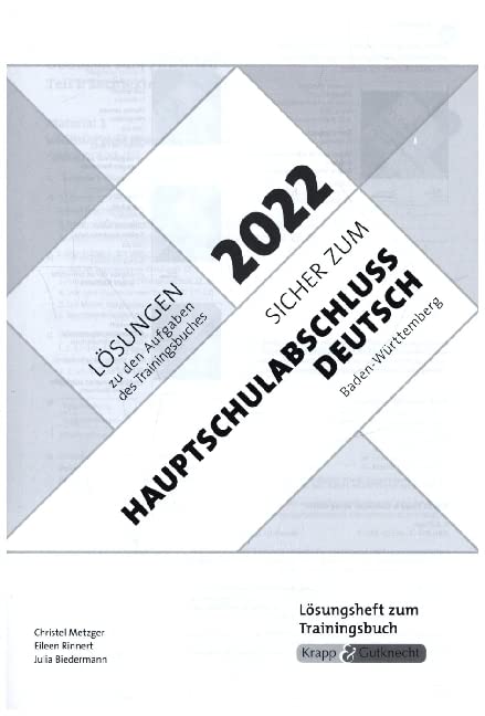 Sicher zum Hauptschulabschluss Deutsch Baden-Württemberg 2022: Lösungsheft, Lösungen, Study Guides