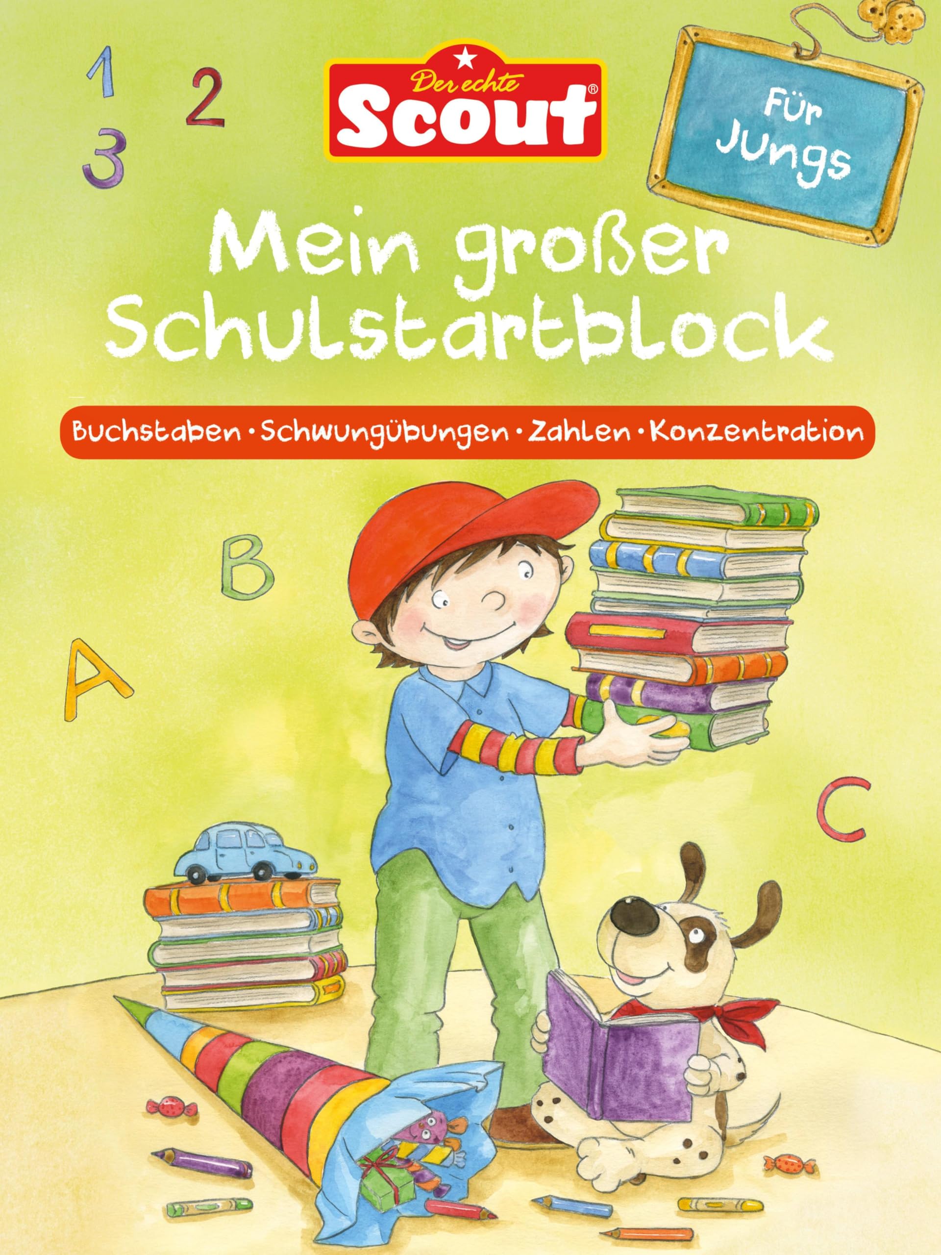Scout - Mein großer Schulstartblock für Jungs: Buchstaben - Schwungübungen - Zahlen - Konzentration Tiptoi & Games
