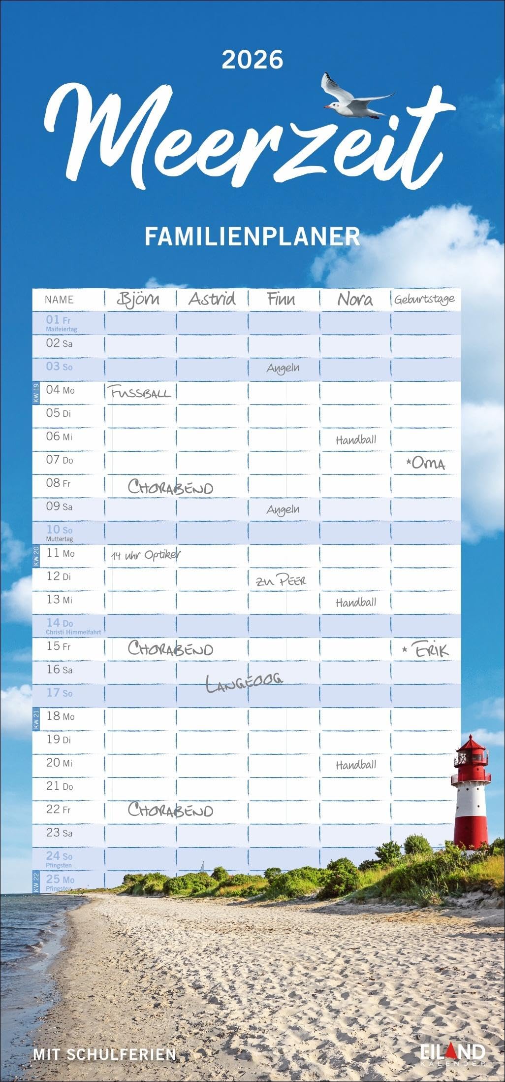 Meerzeit Familienplaner 2026: Wunderschöne Naturaufnahmen und Küsten-Motive von Nord- bis Ostsee. Maritime Urlaubsstimmung im Familienkalender mit 5 ... im Format 21 x 45 cm (Familienplaner Eiland) Action & Adventure