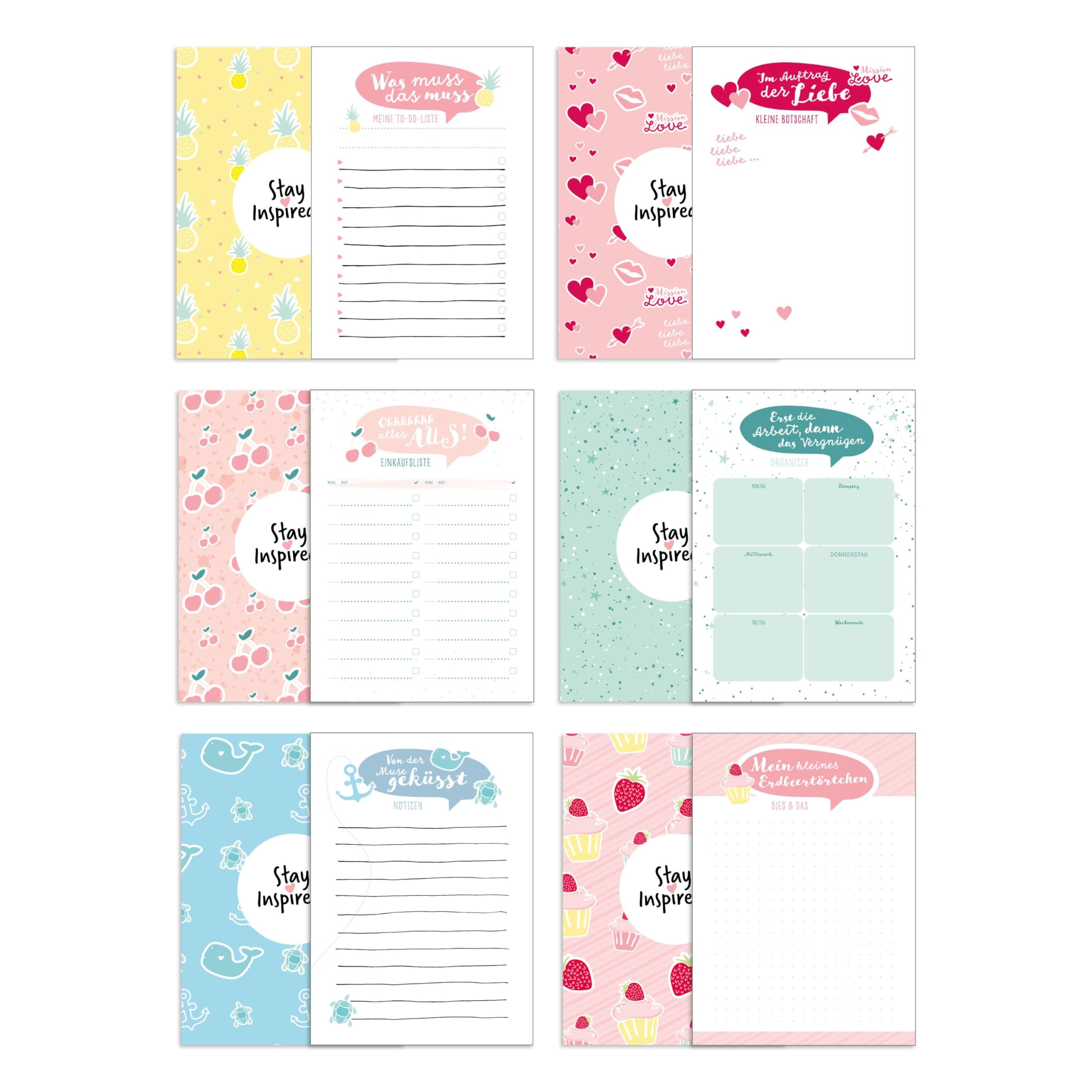6 Blöcke inkl. To Do Liste, Notizblock, Wochenplaner bzw. Kalender, Einkaufsliste und Block für Liebesbotschaften. 50 Seiten pro Block mit ... A6. Verpackt in passender Geschenkschachtel - Set 3 von 4 Lifestyle