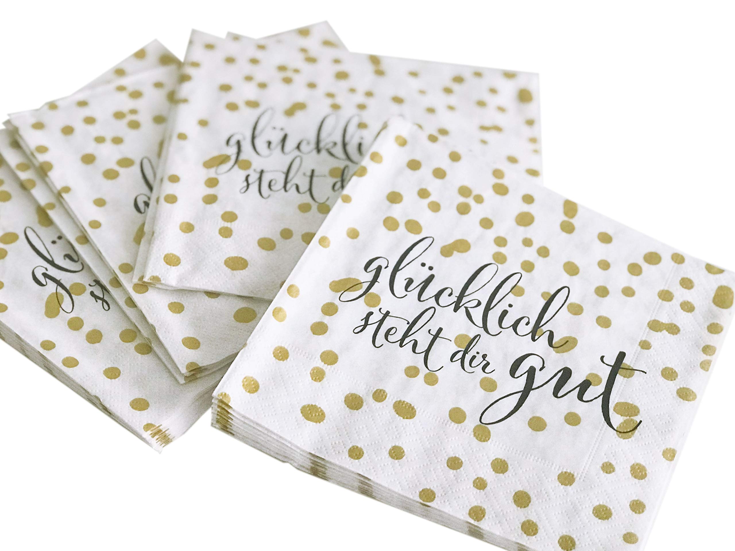 20 hochwertige Servietten in Gold "glücklich steht dir gut". 3-lagige Party Servietten, chlorfrei gebleicht.: Tissue Servietten im Format ... Feiern, Taufe, Kommunion, Hochzeit, Firmung Parents & Children