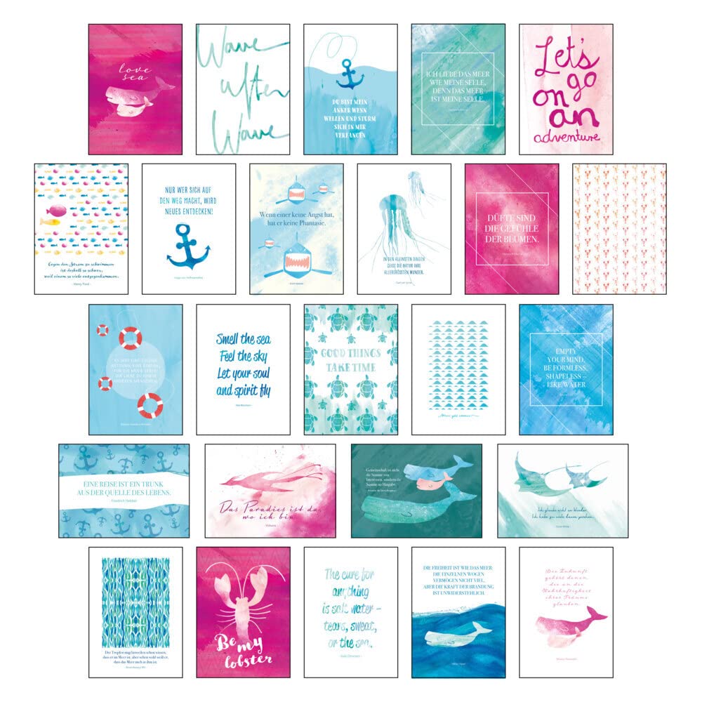 Postkarten Set "Sand & Sea" - 25 hochwertige Postkarten mit sommerlichen Motiven sowie inspirierenden und motivierenden Sprüchen & Zitaten zum ... Spruchkarten Sommer, Sonne, Strand & Meer Lifestyle