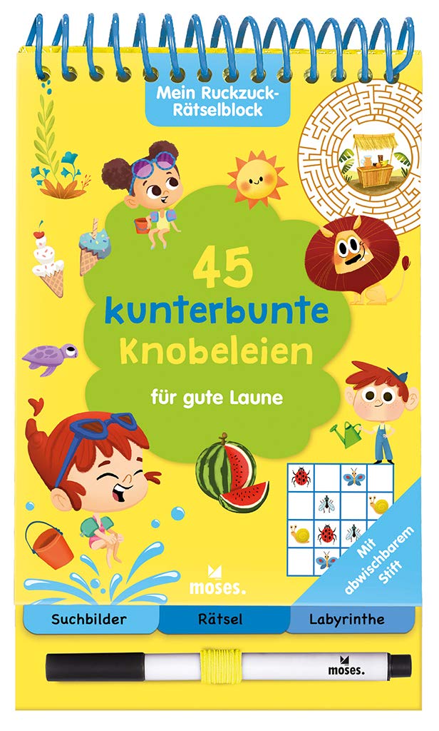 Mein Ruckzuck-Rätselblock für gute Laune | Rätselbuch mit abwischbarem Stift | Für Kinder ab 6 Jahren: 45 kunterbunte Knobeleien Tiptoi & Games