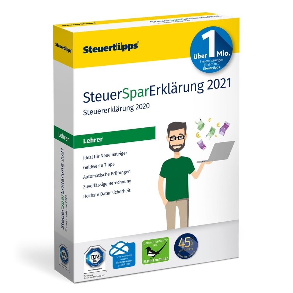 SteuerSparErklärung für Lehrer 2021, Schritt-für-Schritt Steuersoftware für die Steuererklärung 2020, Steuer CD-Rom für Windows 10 und 8 Taxes & Bookkeeping