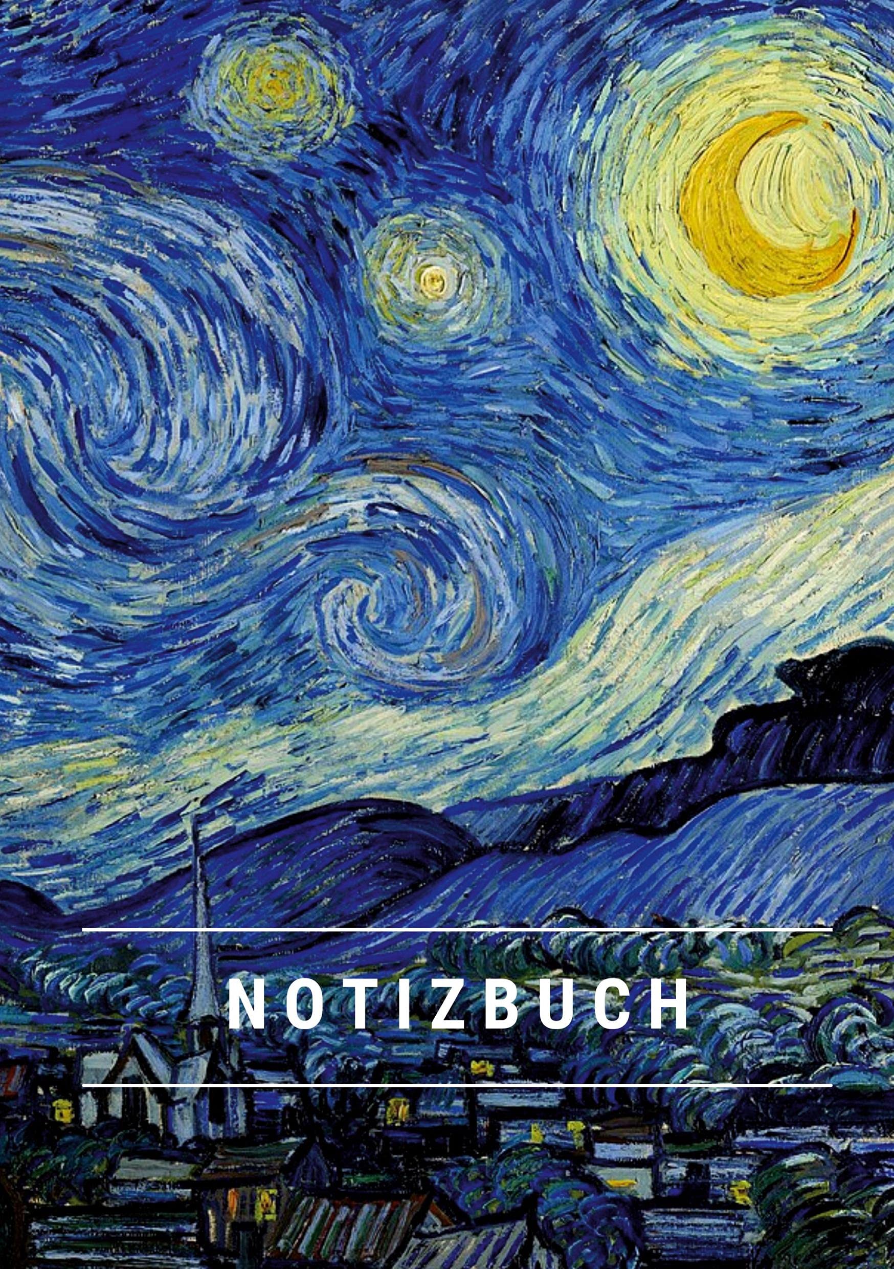 Notizbuch klein A5 Blanko - Notizheft 44 Seiten 90g/m² - Softcover Vincent van Gogh "Sternennacht" - FSC Papier: Notebook A5 Blanko weißes Papier Classics