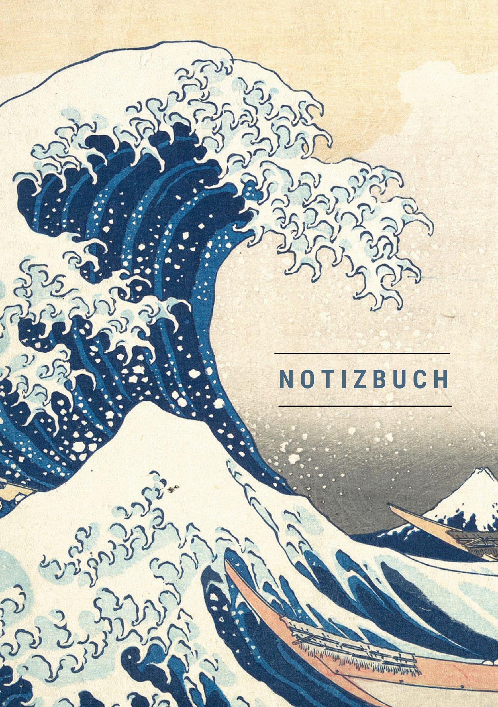 Notizbuch klein A5 Blanko - Notizheft 44 Seiten 90g/m² - Softcover Hokusai "Die große Welle vor Kanagawa" - FSC Papier: Notebook A5 Blanko weißes Papier Classics