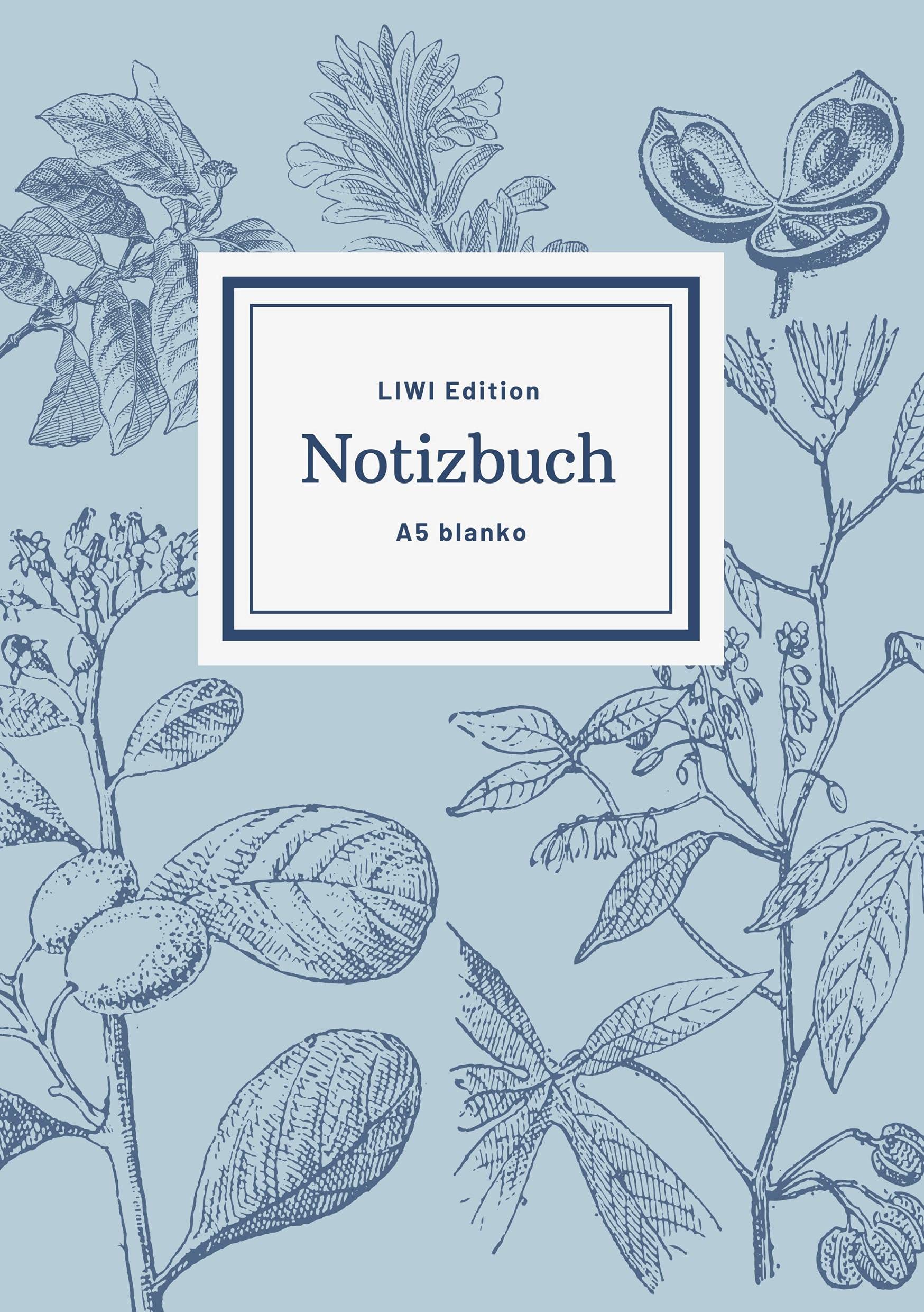 Notizbuch schön gestaltet mit Leseband - A5 Hardcover blanko - 100 Seiten 90g/m² - floral hellblau - FSC Papier: Notebook A5 Hardcover blanko Essays & Short Stories