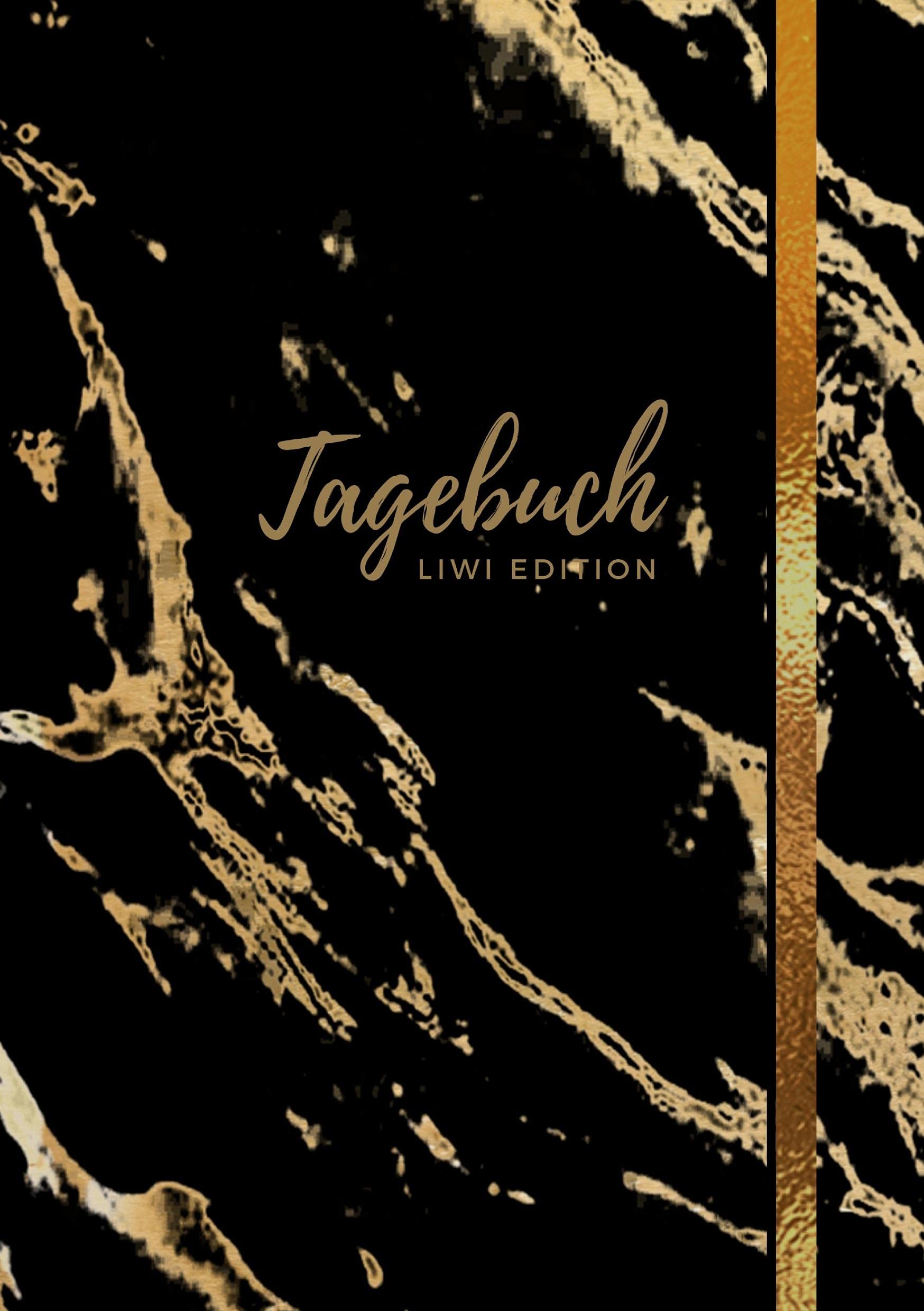 Tagebuch - A5 liniert - 100 Seiten 90g/m² - Soft Cover - Motiv "Marmor gold auf schwarz" - FSC Papier: Diary - A5 - Paperback Lifestyle