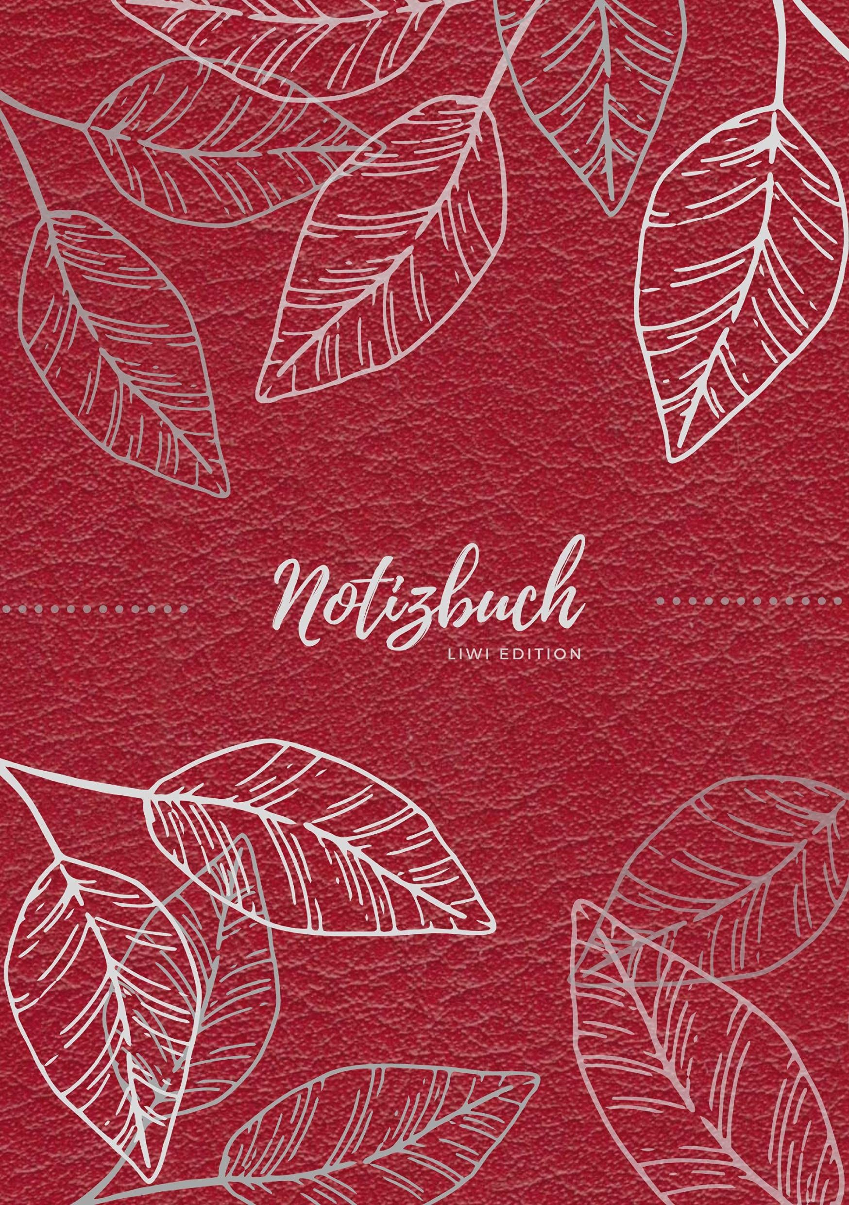 Notizbuch Tagebuch A5 liniert - 100 Seiten 90g/m² - Soft Cover - Silberne Blätter auf rot - FSC Papier: Notebook - Diary - A5 - Paperback Essays & Short Stories