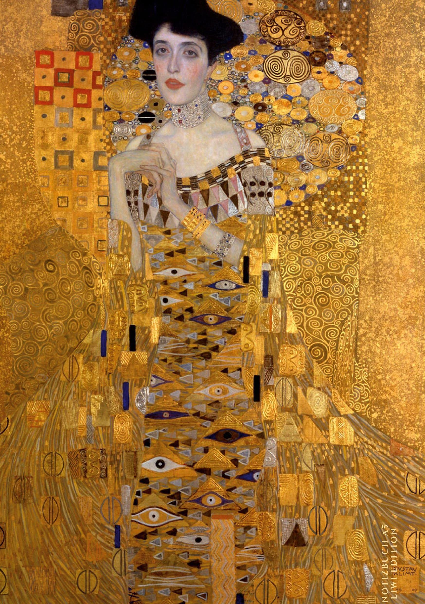 Notizbuch schön gestaltet mit Leseband - A5 Hardcover blanko - Gustav Klimt "Adele Bloch-Bauer I" - 100 Seiten 90g/m² - FSC Papier: Notebook A5 - Jugendstil - Journal gebunden - Wiener Secession Essays & Short Stories