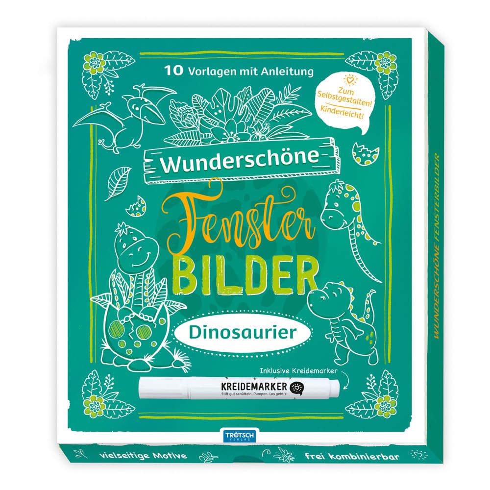Trötsch Wunderschöne Fensterbilder mit Kreidemarker Mappe mit Vorlagen und Kreidemarker Dinosaurier: Fensterbilderbuch Beschäftigungsbuch: ... (Dinosaurierwelt: Alles rund um die Dinos) Tiptoi & Games