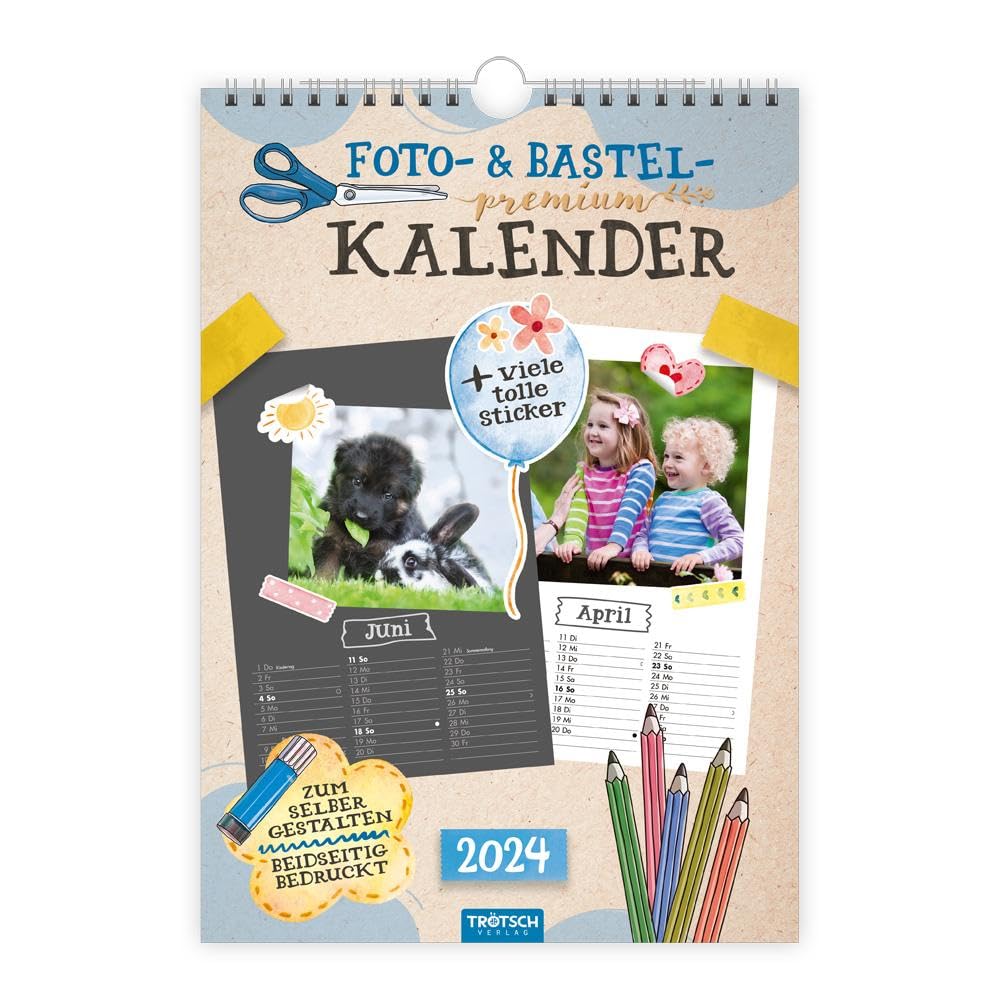 Trötsch Foto- und Bastelkalender Premium A4 2024 - mit vielen Stickern: selbstgestalten basteln schenken kreativ sein book