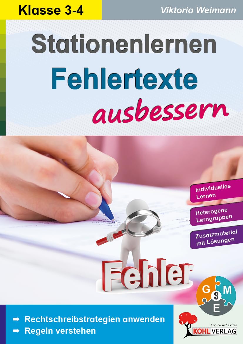Stationenlernen Fehlertexte Rechtschreibung Deutsch Grundschule Klasse 3 4 | Groß Kleinschreibung Doppelkonsonanten ck tz ss ß differenziert | 48 ... durch Selbstkontrolle im 3.-4. Schuljahr Learning & Reference