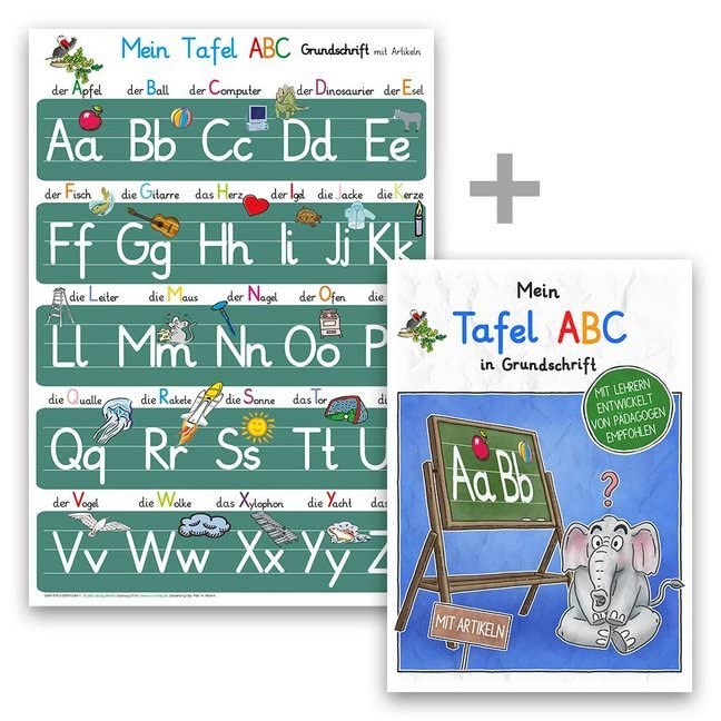 Mein Tafel-ABC in Grundschrift mit Artikeln-Set: Lernposter DINA 4 laminiert + Schreiblernheft DINA 5 auf 120g/m² Zeichenkarton Natural Sciences