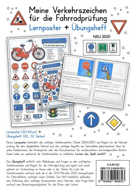 Meine Verkehrszeichen für die Fahrradprüfung- mit den neuen Verkehrszeichen: Lernheft DINA 5 + Poster 32 x 46cm - Set Children's books