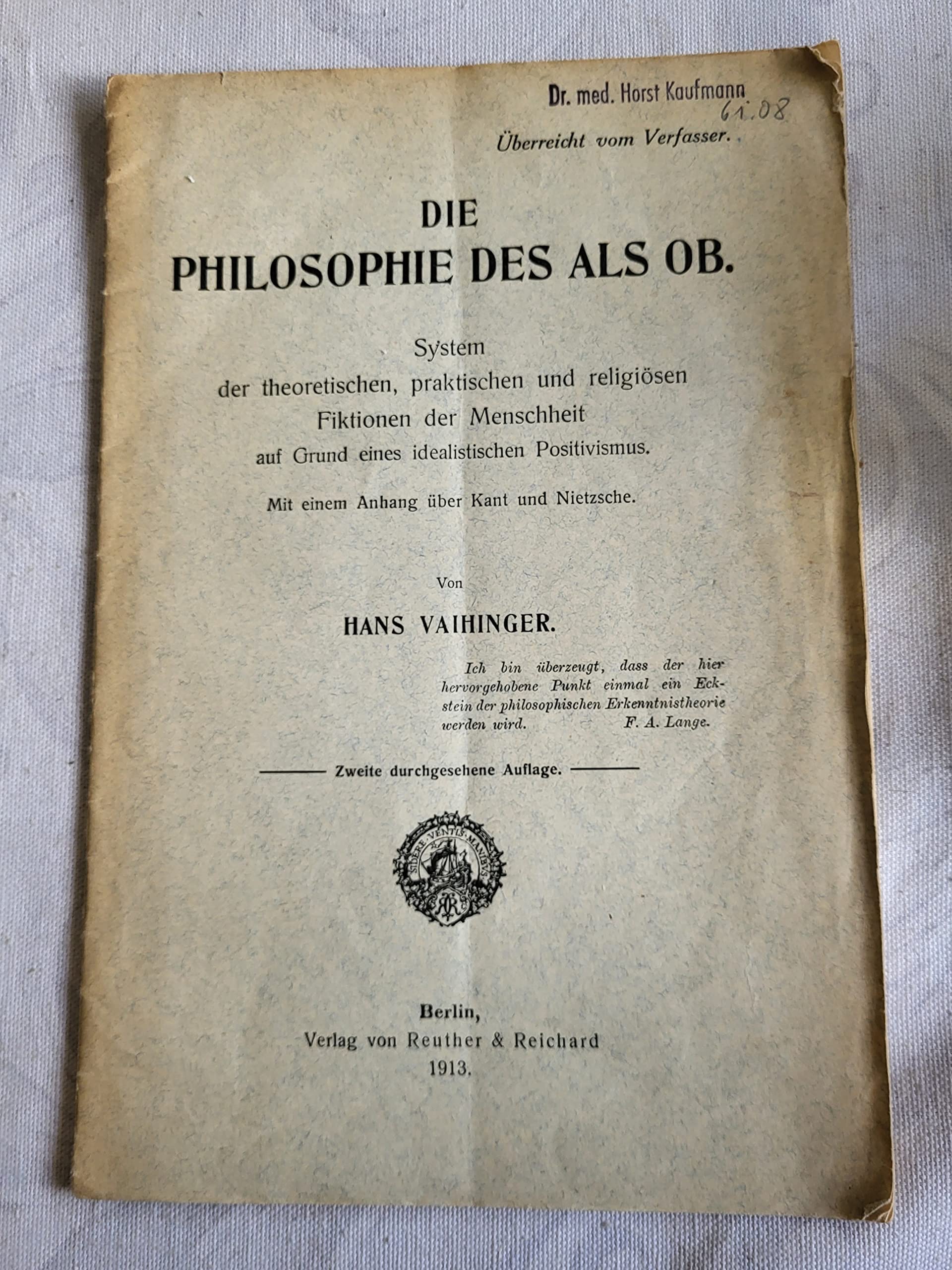 Die Philosophie des als Ob University books