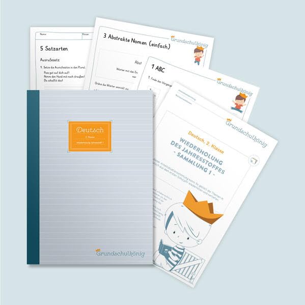 Grundschule - Deutsch, 2. Klasse: Wiederholung des Jahresstoffs - Teil 1: Deutsch, 2. Klasse, Arbeitsblättersammlung mit Lösungen Study Guides