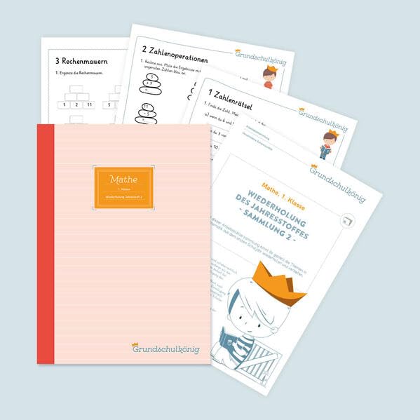 Grundschule - Mathe, 1. Klasse: Wiederholung des Jahresstoffs - Teil 2: Mathe, 1. Klasse, Arbeitsblättersammlung mit Lösungen (Grundschulkönig) Professional & Reference Books