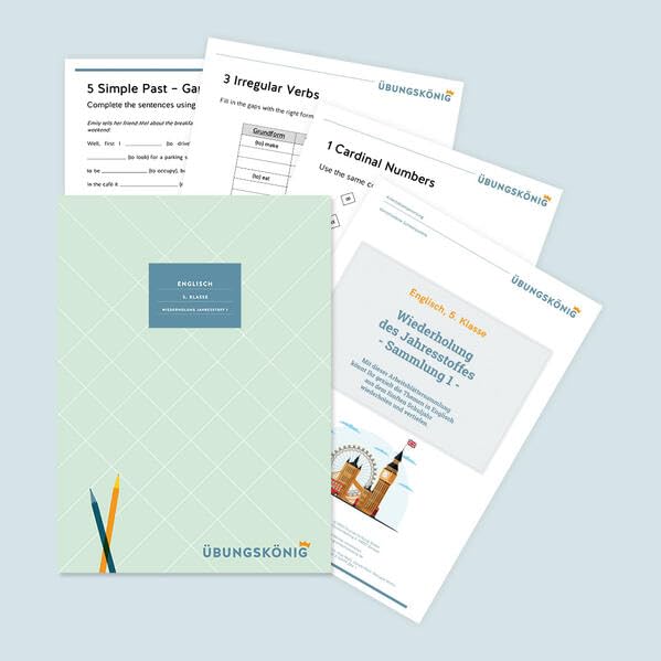 Englisch, 5. Klasse: Wiederholung des Jahresstoffs - Teil 1: Englisch, 5. Klasse, Arbeitsblättersammlung mit Lösungen (Grundschulkönig) Foreign Languages ​​& Dictionaries
