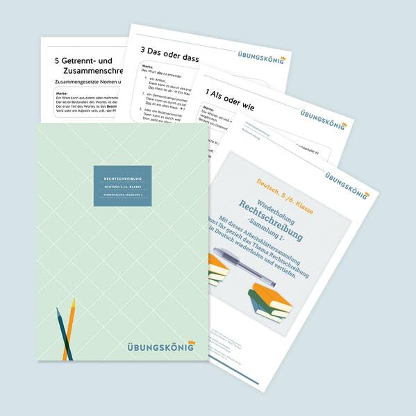 Deutsch, 5. & 6. Klasse: Wiederholungen zur Rechtschreibung - Teil 1: Deutsch, 5. & 6. Klasse, Aufgabenmappe für die Sekundarstufe (Grundschulkönig) Professional & Reference Books