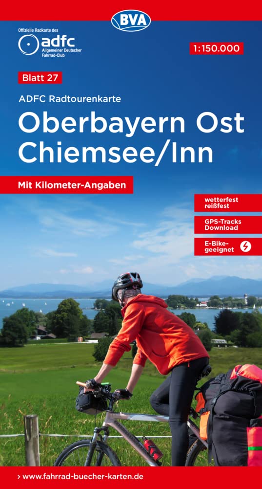 ADFC-Radtourenkarte 27 Oberbayern Ost Chiemsee/Inn 1:150.000, reiß- und wetterfest, E-Bike geeignet, GPS-Tracks Download, mit Bett+Bike Symbolen, mit Kilometer-Angaben Leisure, Home & Garden