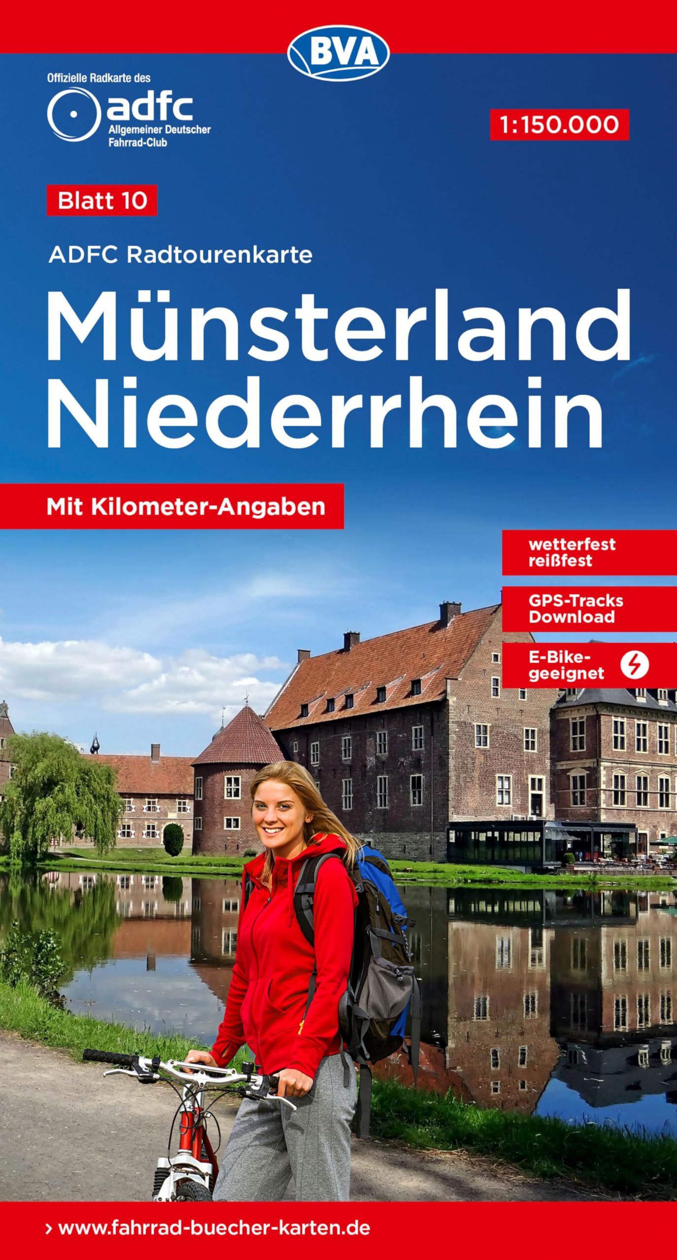 ADFC-Radtourenkarte 10 Münsterland Niederrhein 1:150.000, reiß- und wetterfest, E-Bike geeignet, GPS-Tracks Download, mit Bett+Bike-Symbolen, mit Kilometer-Angaben Leisure, Home & Garden
