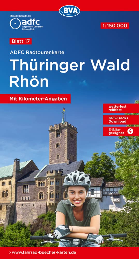 ADFC-Radtourenkarte 17 Thüringer Wald Rhön 1:150.000, reiß- und wetterfest, E-Bike geeignet, GPS-Tracks Download, mit Bett+Bike Symbolen, mit Kilometer-Angaben Leisure, Home & Garden