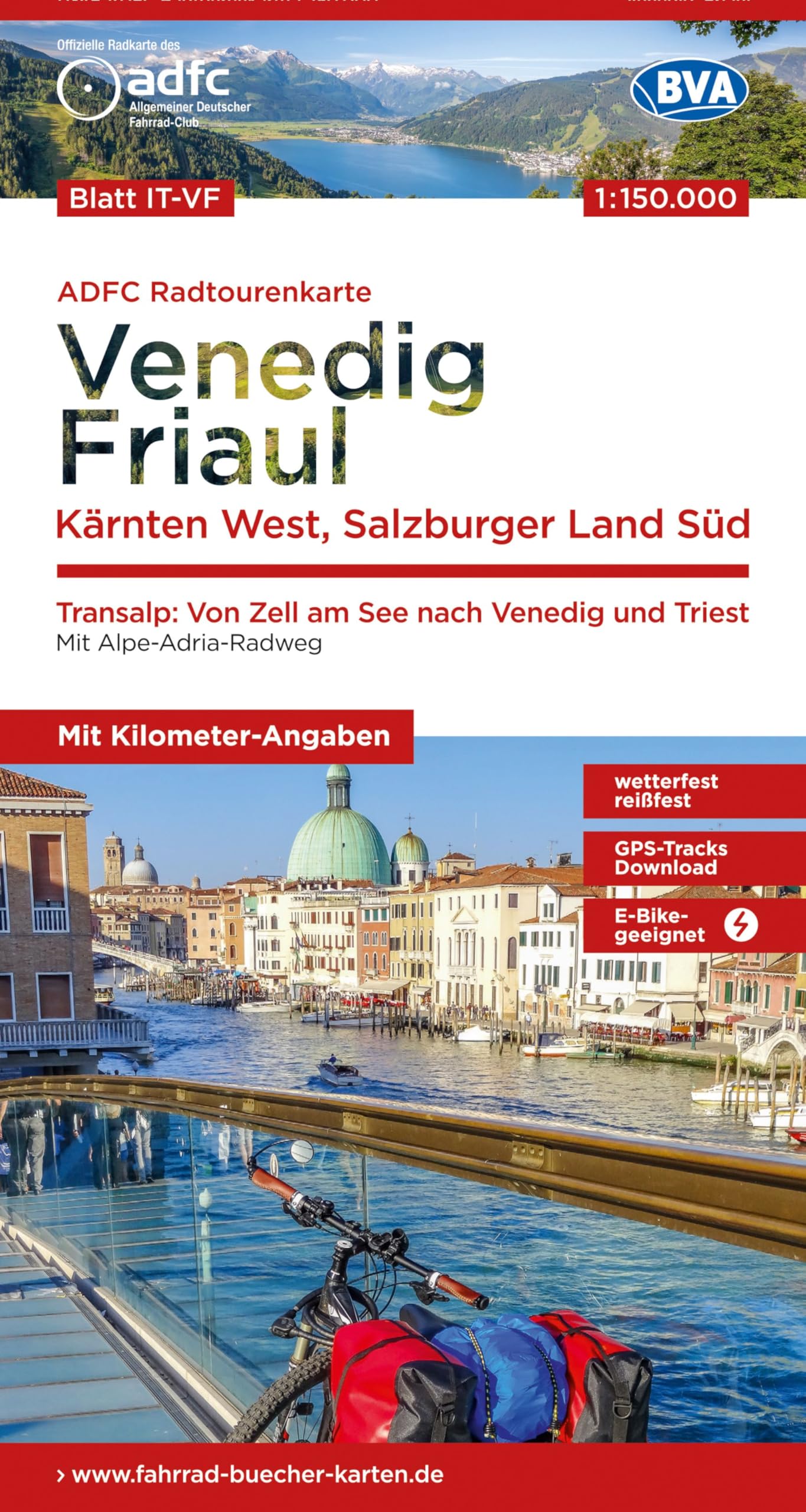 ADFC-Radtourenkarte IT-VF Venedig, Friaul - Kärnten West, Salzburger Land Süd, 150.000, reiß- und wetterfest, E-Bike geeignet, GPS-Tracks Download, mit Bett+Bike Symbolen, mit Kilometer-Angaben Leisure, Home & Garden