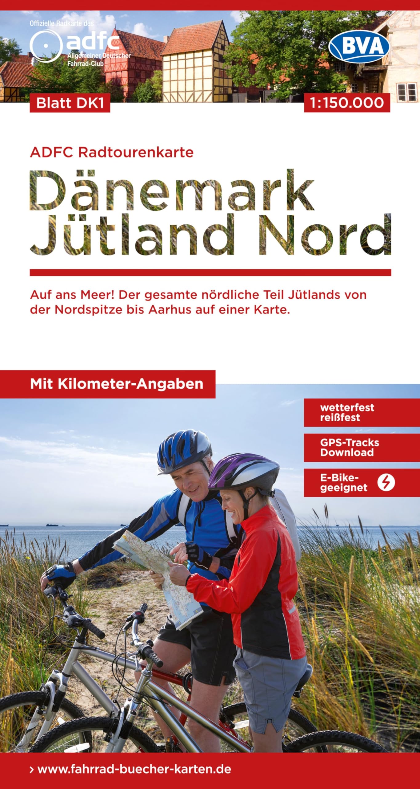 ADFC-Radtourenkarte DK1 Dänemark/Jütland Nord 1:150.000, reiß- und wetterfest, E-Bike geeignet, GPS-Tracks Download, mit Bett+Bike Symbolen, mit Kilometer-Angaben Leisure, Home & Garden
