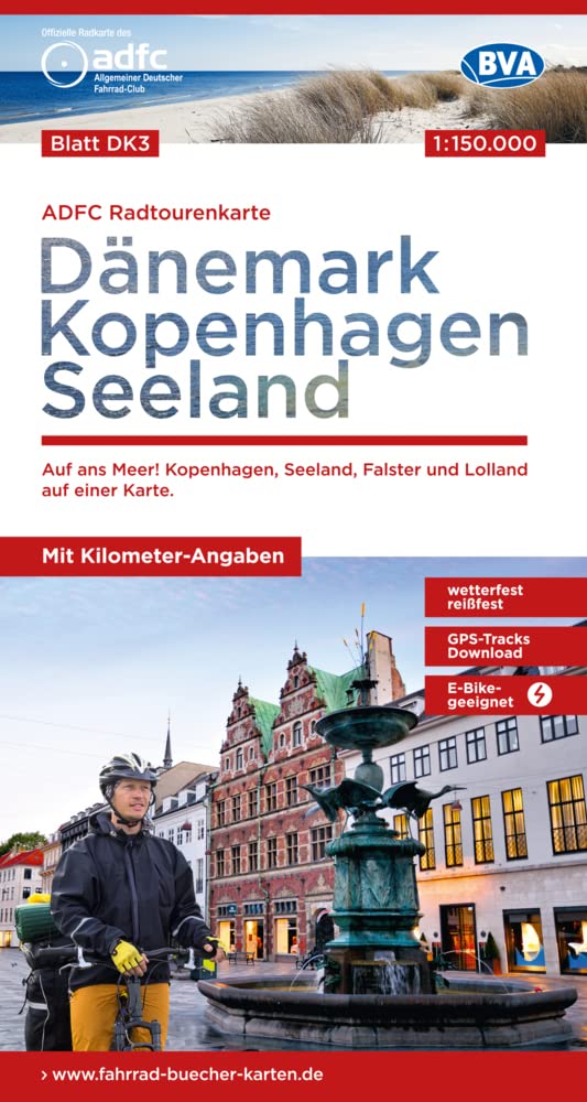 ADFC-Radtourenkarte DK3 Dänemark/Kopenhagen/Seeland 1:150.000, reiß- und wetterfest, E-Bike geeignet, mit GPS-Tracks Download, mit Bett+Bike Symbolen, mit Kilometer-Angaben Leisure, Home & Garden