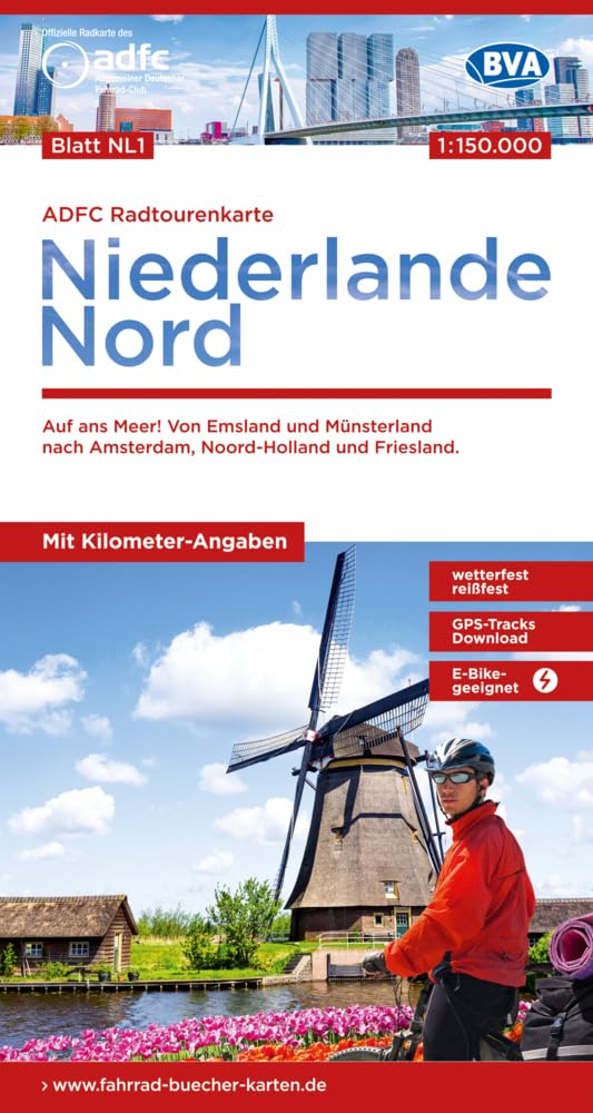 ADFC-Radtourenkarte NL 1 Niederlande Nord 1:150.000, reiß- und wetterfest, E-Bike geeignet, GPS-Tracks Download, mit Knotenpunkten, mit Bett+Bike Symbolen, mit Kilometer-Angaben Leisure, Home & Garden