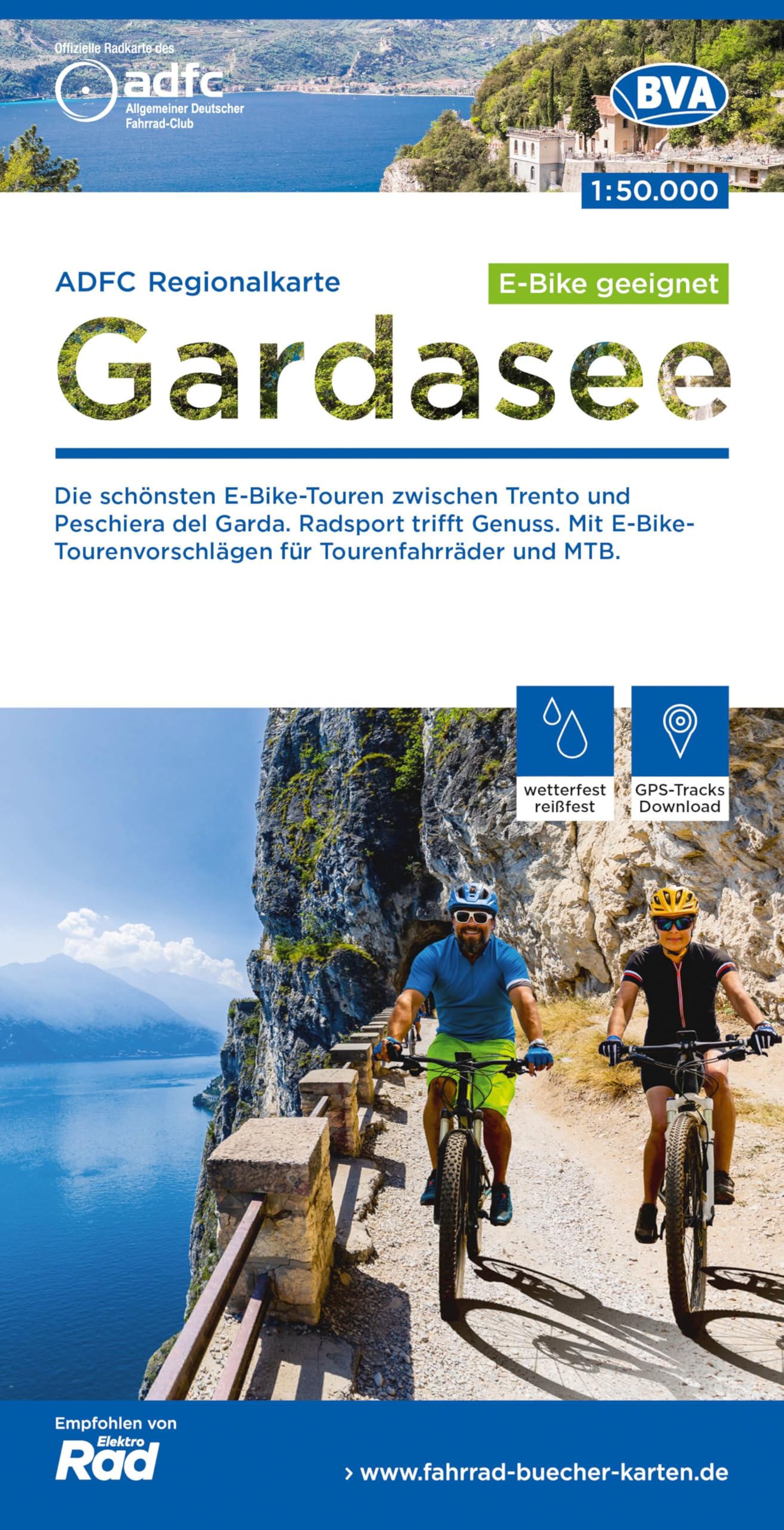 ADFC-Regionalkarte Gardasee, 1:50.000, E-Bike-geeignet, reiß- und wetterfest, GPS-Tracks-Download Maps & Plans